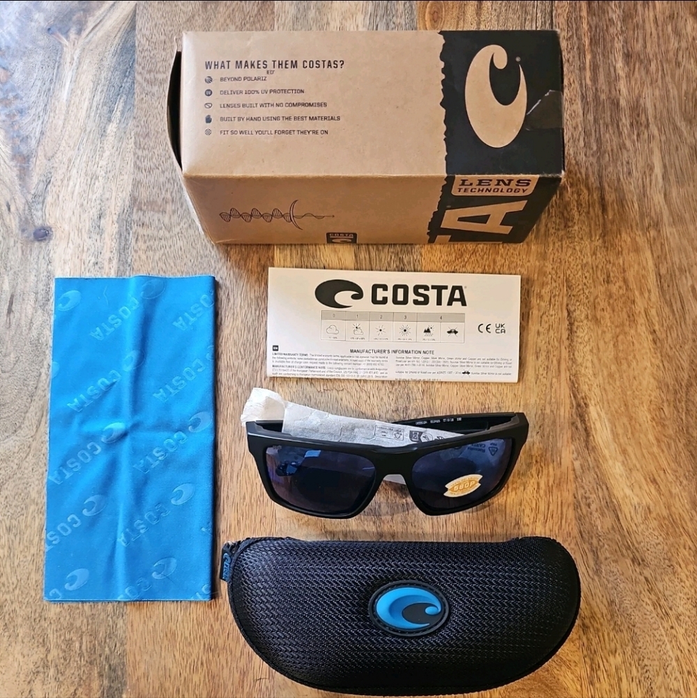 COSTA LIDO 06S9104 POLARIZED SUNGLASSES BLACK 57-16-132 NEW